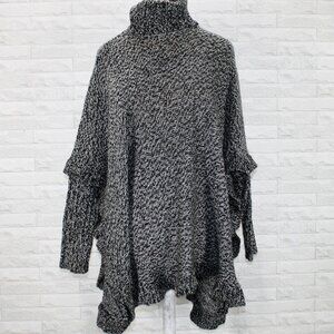 NITROGEN Sweater Turtleneck Poncho Long Sleeve Ruffled Knit Grey Oversized XS